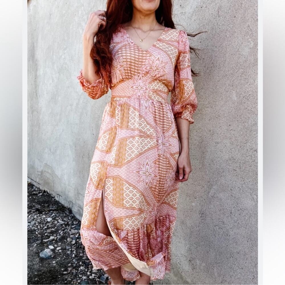 NWT Dex Pink and Orange Patterned Midi Dress
